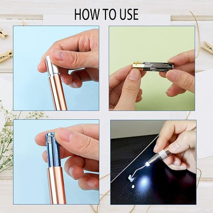 3PCS LED Weeding Tools for Vinyl with Light with Pin and Hook Lighted Pin Pen Weeding Tool for for Removing Iron on Tiny Vinyl Paper Silhouette Cutting Machines Supply (Rose Gold)