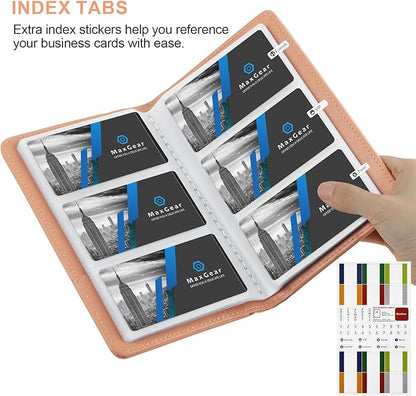 MaxGear Business Card Organizer, 240 Cards Book Portable Business Card Holder for Men & Women, Professional PU Credit Cards Binder File Storage, Pink
