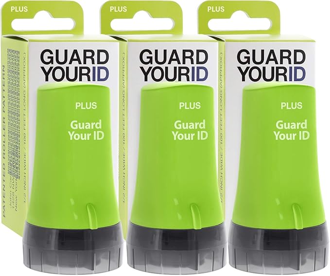 Protect Your Identity with Guard Your ID Stamp Roller - Advanced Confidential Security Tool for Personal Document Guard and Data Safeguard (Regular 3-Pack, Green)
