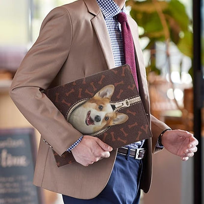 Cute Dog Printed Portfolio Folder Leather Padfolio with A4 Size Clipboard Clip for Business Resume Interview Document Sleeve Binder Folder for Men/Women