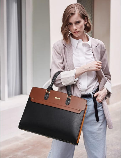 Telena Laptop Tote Bag for Women, 15.6 Inch Shoulder Tote Bag Leather Briefcase for Women, Large Capacity Handbag Bags
