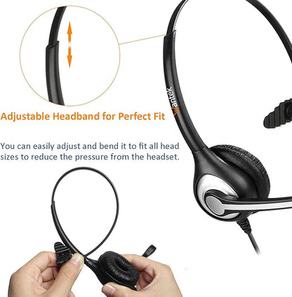 Wantek Corded Telephone Headset Mono w/Noise Canceling Mic + Quick Disconnect