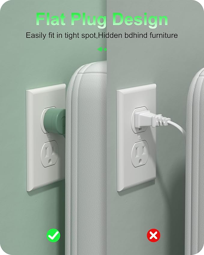 Flat Plug Power Strip, 20W USB C Power Strip with 2500W AC Outlets, 3 USB-C Ports, 2 USB-A Ports, 5FT Flat Extension Cord Outlet Extende Desk Charging Station for Home/Office/Travel Essentials