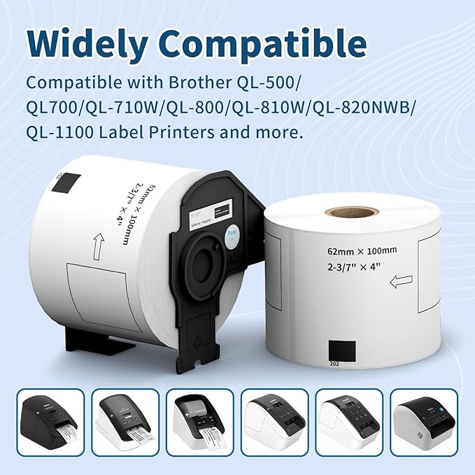 12 Rolls 2.4" x 3.9" Shipping Labels Replacement for Brother DK-1202, 3600 Labels, 1 Detachable Frame, Compatible with Brother QL Printers, Clear & Durable Adhesive