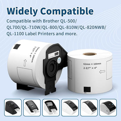 12 Rolls 2.4" x 3.9" Shipping Labels Replacement for Brother DK-1202, 3600 Labels, 1 Detachable Frame, Compatible with Brother QL Printers, Clear & Durable Adhesive