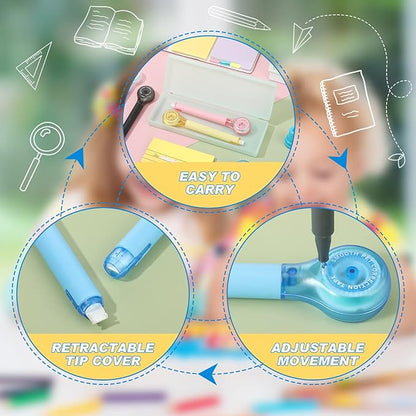 Gersoniel 10 Pack Correction Tape Pen Correctional Ink Tape Push Pull Protective, Easy to Use Applicator for School Office Supplies, 0.2 x 236 Inch(Bright Color)