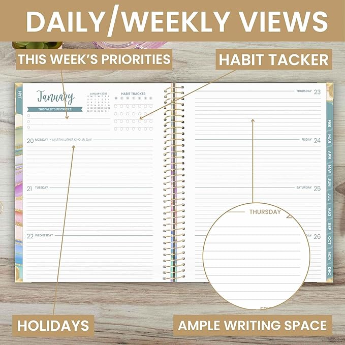 bloom daily planners 2025 Planner HARDCOVER (8.5" x 11") Calendar Year Day Planner (January 2025 - December 2025) - Appointment Goal Organizer - Monthly & Weekly Inspirational Agenda Book - Watercolor Waves