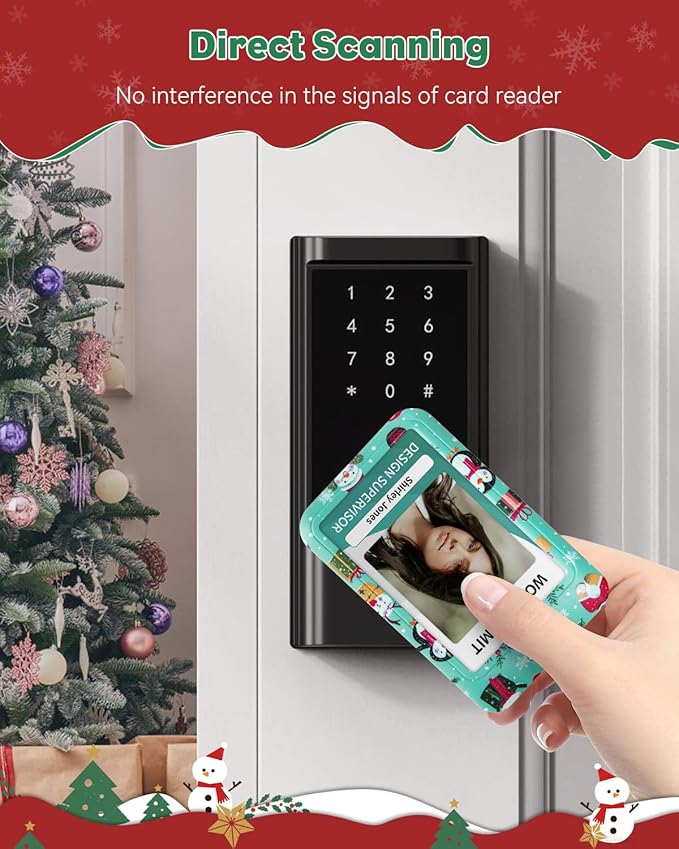 Uniclife Christmas Sliding Badge Holder Cartoon Santa Claus Hard ID Card Holder with Retractable Badge Reel Carabiner & Detachable Lanyard Strap Vertical Card Protector for Women Nurse Teacher Student