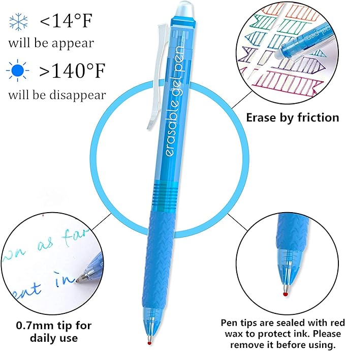 Vanstek 18 Colors Retractable Erasable Gel Pens Clicker, Fine Point(0.7), Make Mistakes Disappear, Premium Comfort Grip for Drawing Writing Planner and Crossword Puzzles