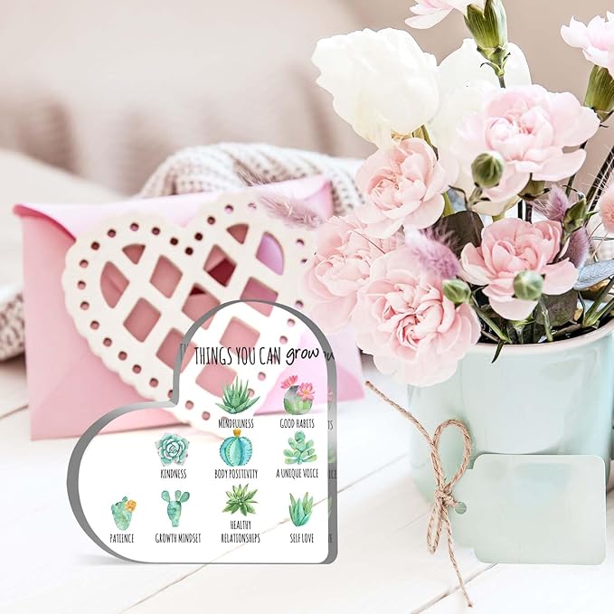 Gentle Reminders Decor, Mental Health Awareness Gifts, Inspirational Acrylic Heart Sign, Positive Affirmations Desktop Decorations for Home Therapy Office School Counselling Office