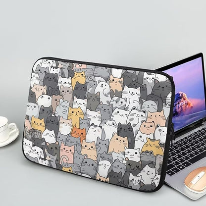 Cartoon Cat Print Laptop Briefcases for Men Women, Cute Laptop Sleeve Case Water Resistant Neoprene Computer Carrying Cover 15 Inch Laptop Carrying Bag