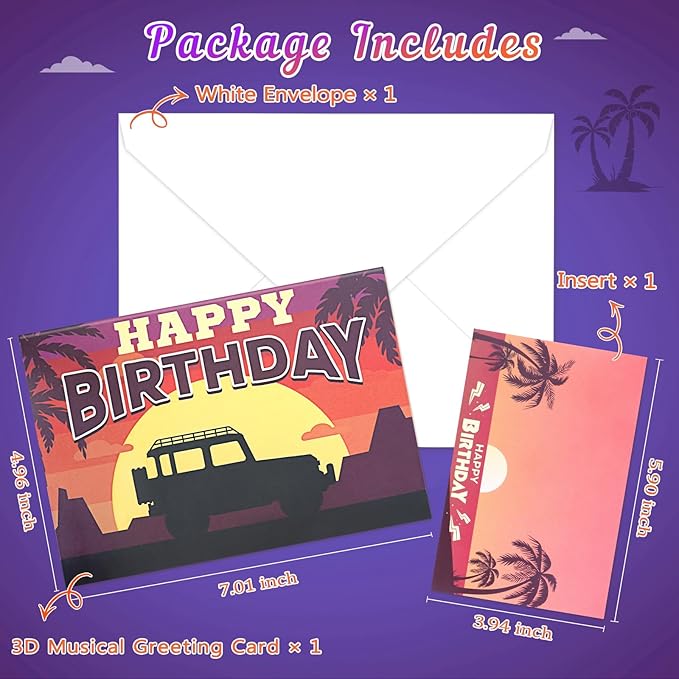 Birthday Cards, Pop-up Car LIGHTS & MUSIC Happy Birthday Card Birthday Gifts for Women Men Husband Wife Kids, Greeting Cards With Envelopes