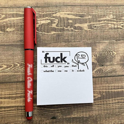 Fresh Outta Fucks Pad and Pen Funny Sticky Notes and Pen Set White Elephant Gift Novelty Pen Funny Desk Accessory Fun Gifts for Friends (Red)