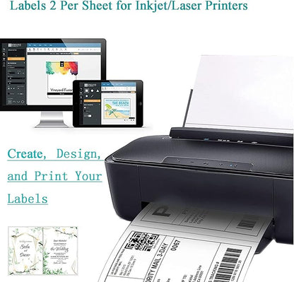 Half Sheet Shipping Labels Half Page Label Address Mailing Postage Labels, Laser & Inkjet Printer Compatible, 5126/8126 (100 Sheets, 200 Labels)