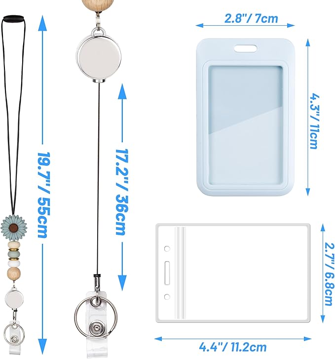 9 in 3 Sets Blue White Green Retractable Lanyard for ID Badge Lanyard with ID Holder Breakaway Lanyard School Silicone Beaded Lanyard Cute