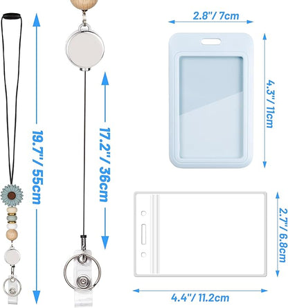 9 in 3 Sets Blue White Green Retractable Lanyard for ID Badge Lanyard with ID Holder Breakaway Lanyard School Silicone Beaded Lanyard Cute