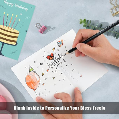 Birthday Cards,25 Pcs Blank Cards with Envelopes & Stickers,25 Design,4x6 Inches Happy Birthday Card,Birthday Card for Kids,Friends,Family and Colleagues