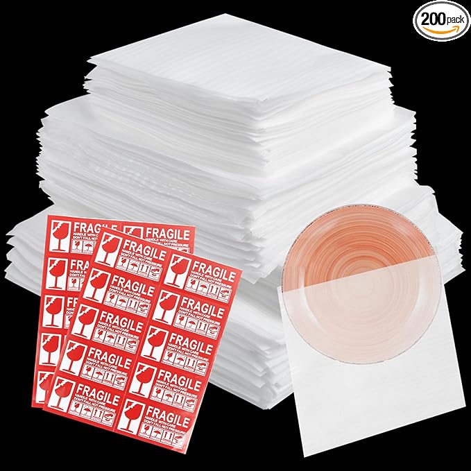 100 Pcs Foam Pouches, 4 Size Thicken Cushion Foam Pouches, Packing Moving Supplies Foam Sheets for Packing with Fragile Labels (14 x 14 Inch, 12 x 12 Inch, 12 x 7.5 Inch, 7.5 x 7.5 Inch)