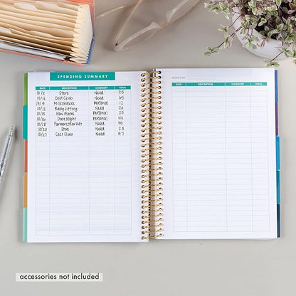 A5 Spiral - Bound Budget Planner. Savings Tracker, 72 Month-At-A-Glance Pages and 4 Pages of Debt Trackers. 13 Tabs. 160 Pages of Thick 80 Lb. Paper. Sticker Sheet Included by Erin Condren.