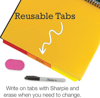 Samsill 2 Pack Deluxe 24 Pocket Spiral Project Organizer with Refillable Notepad, Customizable Front Cover, 12 Dividers with Erasable Write-On Tabs in Assorted Colors, Plastic Folders with Pockets