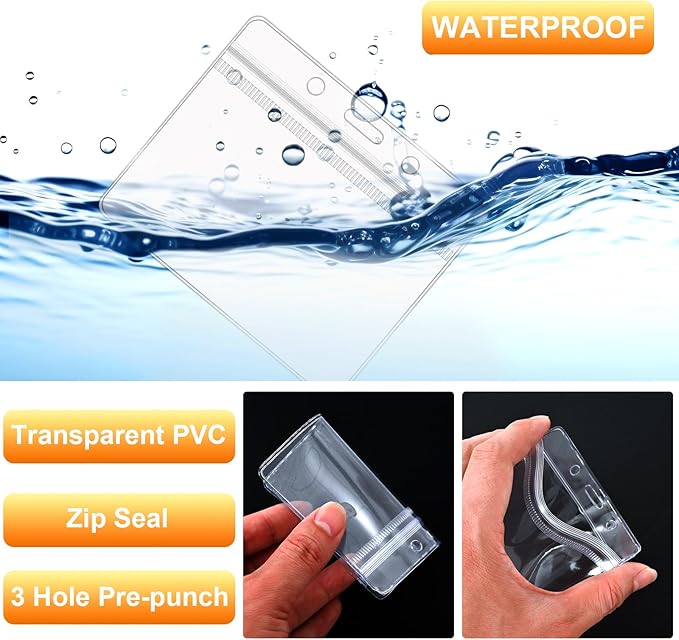 100 Pcs Lanyards for ID Badges and 100 Pcs Clear Name Tag Holders Reusable Lanyard with Clip Plastic ID Card Badge Holder Name Badges for Adults Kids Business School Office Supplies (Orange)