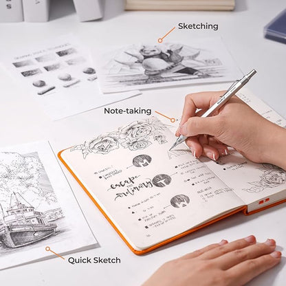 Nicpro 0.9 mm Metal Mechanical Pencil Set with Case, with 3PCS MP1000 0.9mm Drafting Pencil, 8 Tubes HB Lead Refills, 3PCS Eraser, Erasers Refills for Artist Writing, Drawing, Sketching, Silver