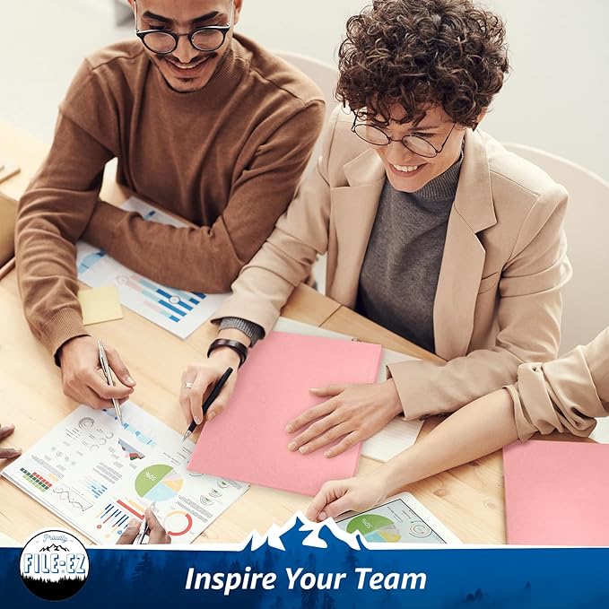 FILE-EZ Two-Pocket Folders, Pink Color, 125-Pack, Durable Textured Paper with Matte Finish, Letter Sheet Size (EZ-32490)