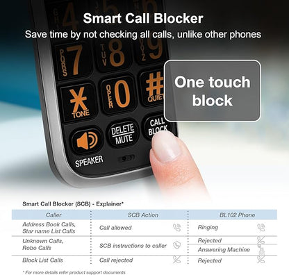 AT&T BL102 DECT 6.0 Cordless Phone for Home with Answering Machine, Call Blocking, Caller ID Announcer, Audio Assist, Intercom, and Unsurpassed Range, Silver/Black