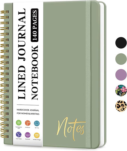 Lined Spiral Journal Notebook for Women, A5 College Ruled Journals for Writing, Hardcover Notebooks for Work, Note taking and Office School Supplies,140 Pages - Green