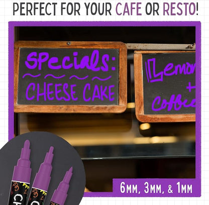 5 Purple Chalkboard Chalk Pens - Purple Dry Erase Markers for Blackboard, Chalkboard Signs, Windows, Glass | Variety Pack - Fine & Jumbo Size Ink Pen (1mm, 3mm, 6mm, 10mm, 15mm)