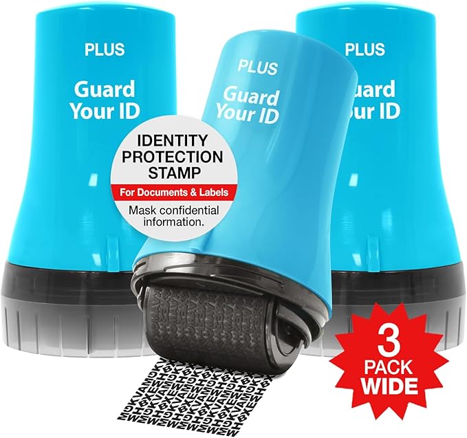 Wide Advanced ID Roller Stamp by Guard Your ID, Mess-Free Address Blocker for Identity Protection (3-Pack, Turquoise)