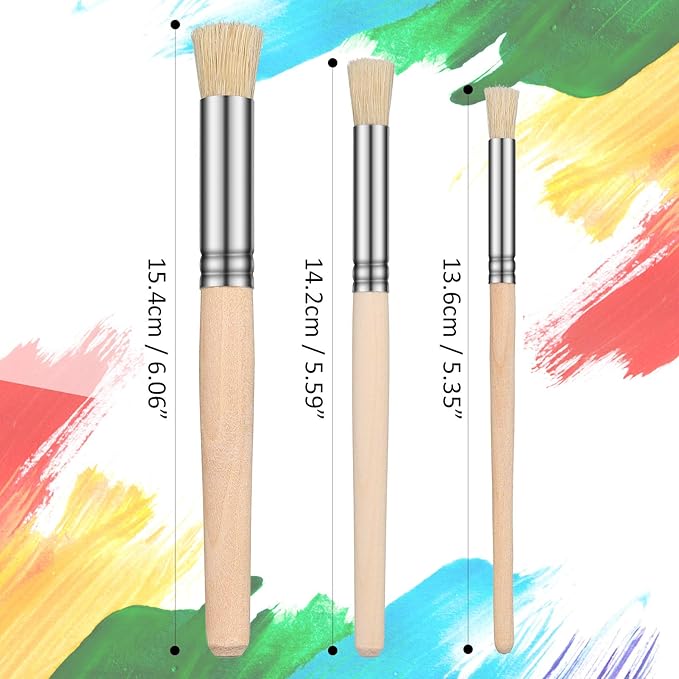 Wooden Stencil Brushes Natural Stencil Bristle pens Dome Art Painting pens Wood Template Brush for Acrylic Oil Watercolor Art Painting DIY Crafts Card Making Supplies, 3 Sizes(24 Pieces)
