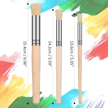 Wooden Stencil Brushes Natural Stencil Bristle pens Dome Art Painting pens Wood Template Brush for Acrylic Oil Watercolor Art Painting DIY Crafts Card Making Supplies, 3 Sizes