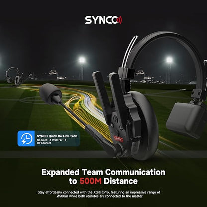 SYNCO XTalk XPro5 Wireless Intercom Headset with Microphone Communication System Random Master Device,2.4GHz Full Duplex 500 M/1640 FT Real-time Monitoring 24H Working Time