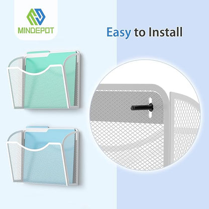 Mesh Hanging Wall File Holders, 3Pack Single Pocket Vertical Mounted File Holder, Wall Basket Mail Organizer for Office, Home and School (White)