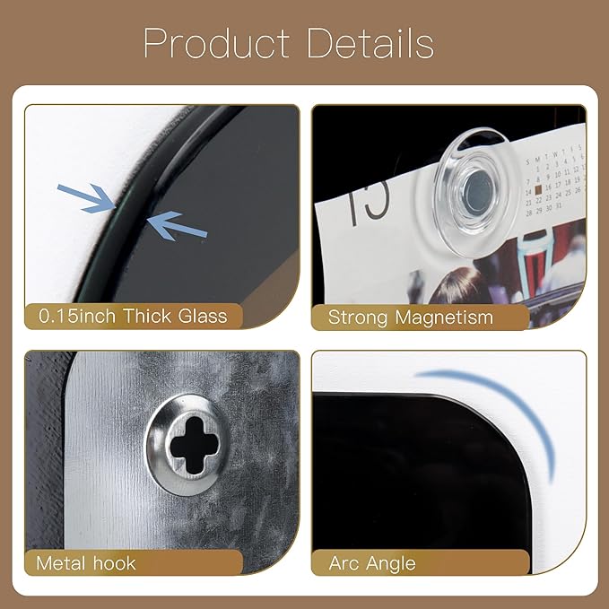 SELEAD Magnetic Glass Planning Board for Small Apartment - 18”x18” Dry Erase Whiteboard Weekly Planner Wall Calendar, Message Memo TODO Board for Home Kitchen, Black&Gold