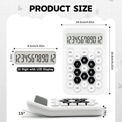 White Calculator, Standard Calculator,12 Digit Large LCD Display,Basic Office Calculator with Hexagonal Button,White Office Supplies and Desk Accessories,Gifts for Coworkers