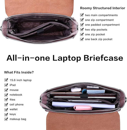 EaseGave Women's 15.6 Inch Laptop Briefcase, Vintage Purple Saffiano Eco-Leather, 4 Large Compartments, 2 Slip Pockets, 1 Zip-Fastening Pocket