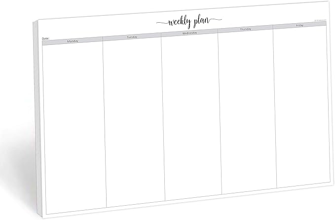 321Done Weekday Planning Notepad (11" x 17") Ledger Size Jumbo 50 Sheets for Work Week – Desk Pad - Monday through Friday M-F Planner Weekly Days of Week Paper Memo Note - Made in USA - Simple