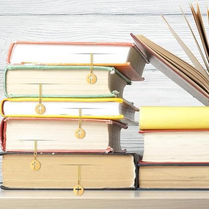 5 Pcs Christian Gifts for Women Metal Religious Bible Verse Bookmark Gifts for Friend Inspirational Christian Bookmarks with Church Cross Chain Scripture Bookmarks for Men Bulk Gift (Gold)