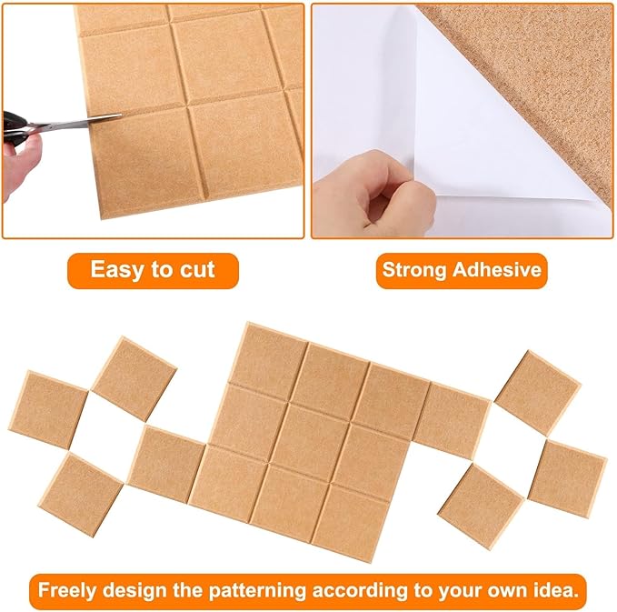 Bulletin Board 6 Pack Large Pin Board 11.8" x 11.8", Felt Board Tiles with 30 Push Pins Alternative to Cork Board for Wall Damage-Free, Self Adhesive Notice Board Memo Board for Home Office