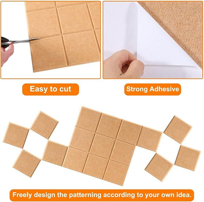 Bulletin Board 6 Pack Large Pin Board 11.8" x 11.8", Felt Board Tiles with 30 Push Pins Alternative to Cork Board for Wall Damage-Free, Self Adhesive Notice Board Memo Board for Home Office