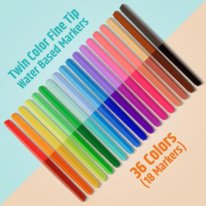 36 Colors Double Sided Washable Mini Markers, Water Based Non-Toxic Thin Marker with Case, Travel Essentials for Kids,Easter Basket Stuffers for Kids, School Supplies, Art Supplies