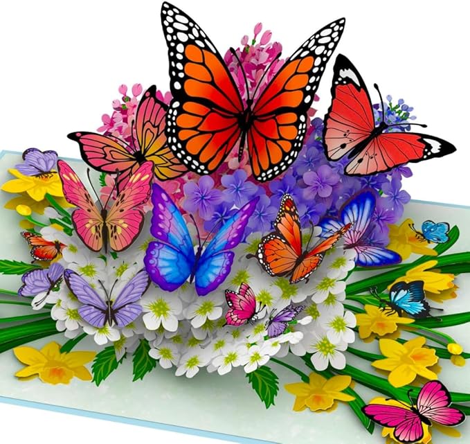 Hartensteler® Butterflies in Nature Pop Up Card - 3D Butterfly Card for Wife, Girlfriend & Mother (Birthday Card, Get Well, Thank You, Anniversary)