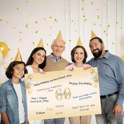 Large 60th Birthday Card With Envelope for Men Women, 1965 Black Gold Happy 60th Birthday Giant Guest Signature Book Gifts, Big Vintage 1965 60th Greeting Card Decoration Party Supplies