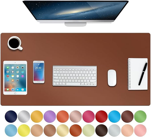 Boutilon Leather Desk Pad 35"x 17" Non-Slip Mouse Pad,Office Desk Mat,Waterprooft PU Leather Desk Blotter,Desk Pad Protector,Desk Writing Pad for Home Office Decor (L-Brown,35"x 17")