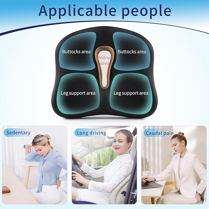 Memory Foam Seat Chair Cushion for Relieves Back Sciatica Pain Tailbone Pain Coccyx Degenerating Disc Orthopedic Osteoarthritis Prostate Cushion Low Back Pain Cushion Hip Shaping (Black mesh)