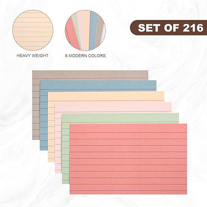 3x5 Index Cards Ruled Lined, 216 Pcs Flash Cards Study Cards for Learning and Studying, Lined Ruled Notecards for Home, School Supplies,Aesthetic Vintage Self Note Taking and Studying-Neutral Colors