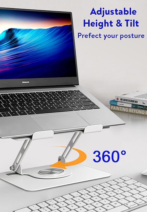Swivel Laptop Stand for Desk, Adjustable Laptop Stand for Desk w/ 360° Rotation, Raise Tilt Cools Laptop with This Ergonomic Laptop Stand Riser, Collapsible iPad Computer Laptop Stand (White)
