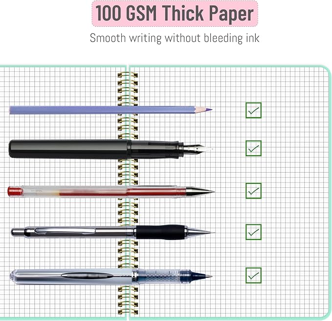 Grid Notebook 8.5" x 11", A4 Black Graph Paper Notebook Hardcover College Ruled Notebook for Work, 120 Pages 100GSM Large Thick Spiral Writing Journal for Women & Men